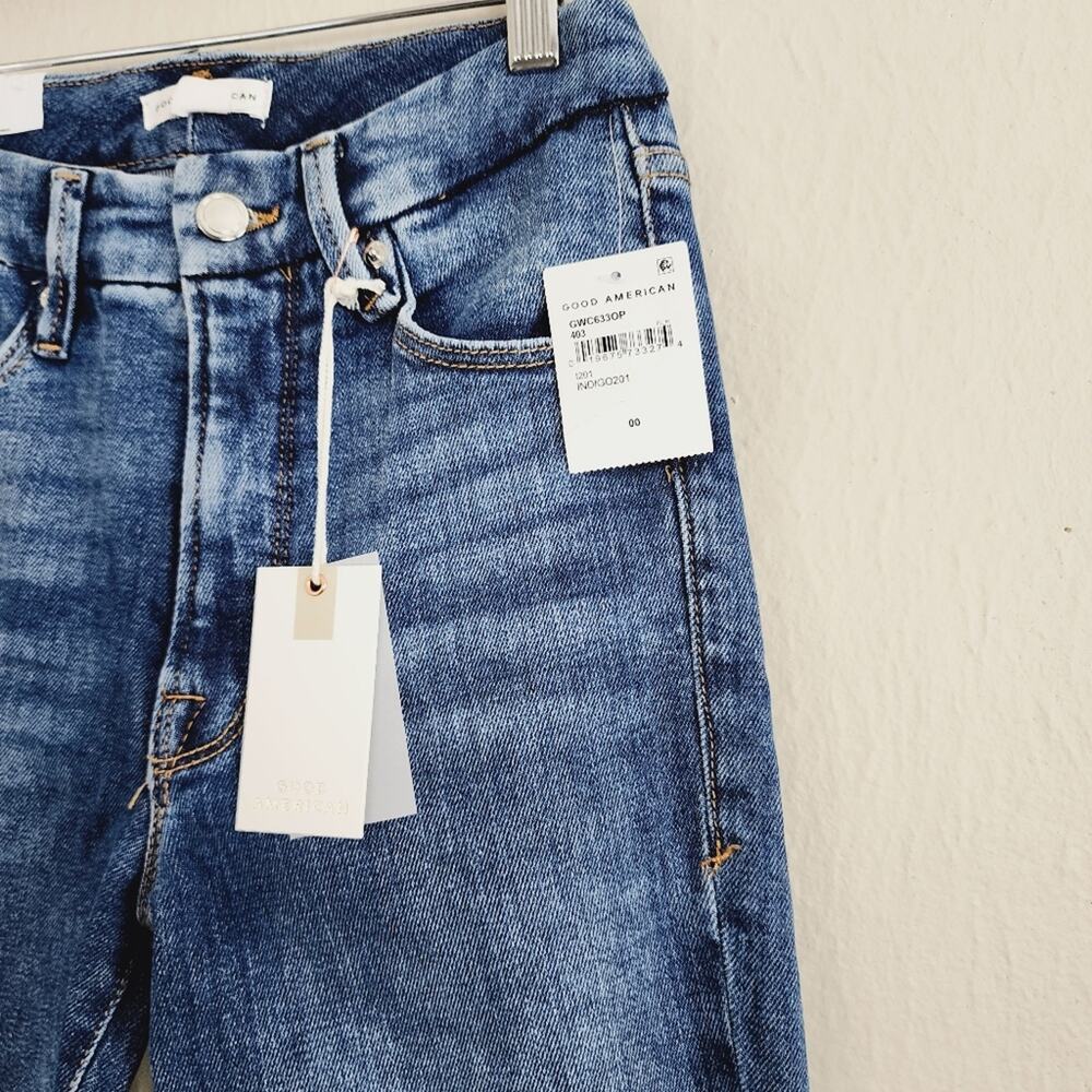 Good American Good Waist High Rise Cropped Skinny Jeans Dark Wash NWT 00/24 - Picture 5 of 8